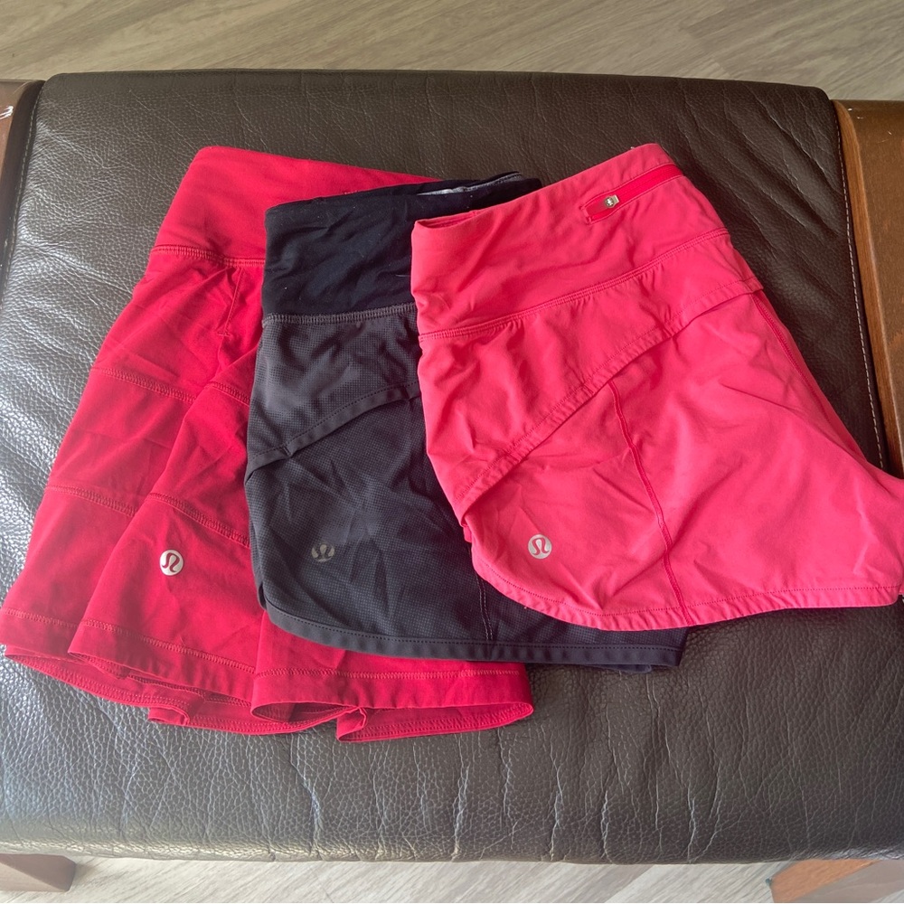 Lululemon Size 4 Bundle: Hot Pink & Black Speed Shorts, Red Pace Rival Skirt